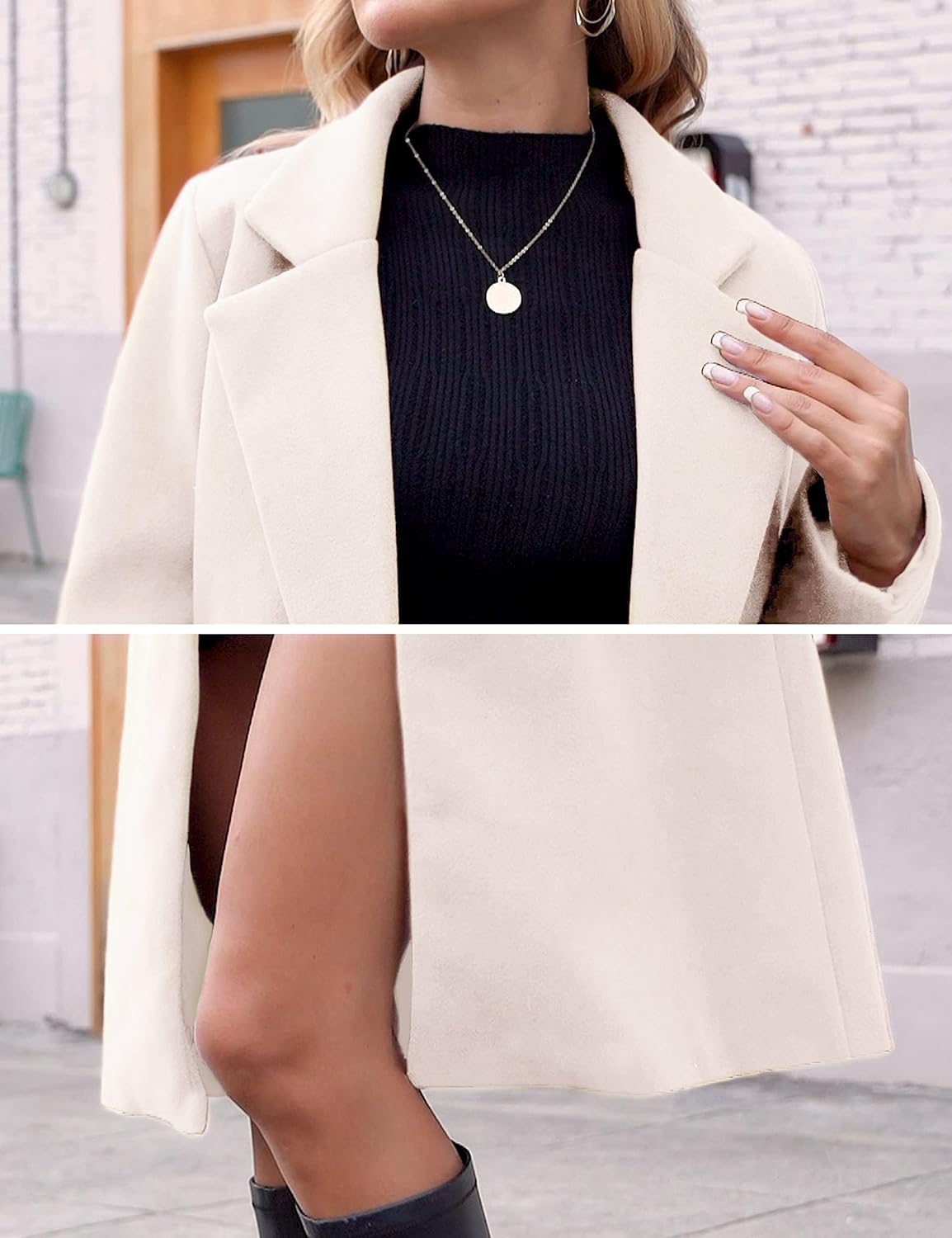 Women's Double-Breasted Wool-Blend Long Coat Notch Lapel