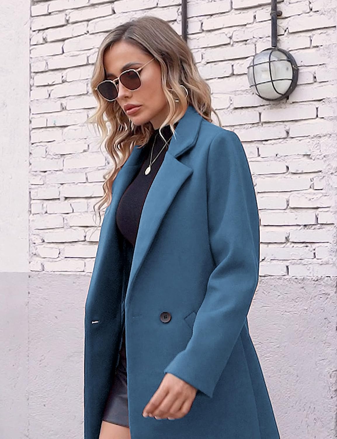 Women's Double-Breasted Wool-Blend Long Coat Notch Lapel