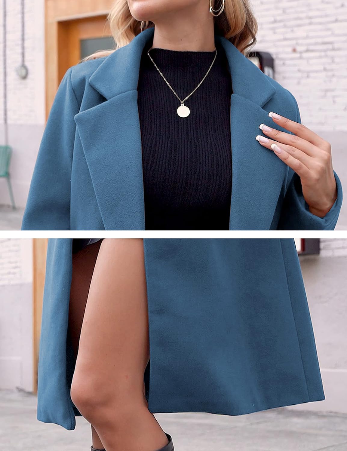 Women's Double-Breasted Wool-Blend Long Coat Notch Lapel