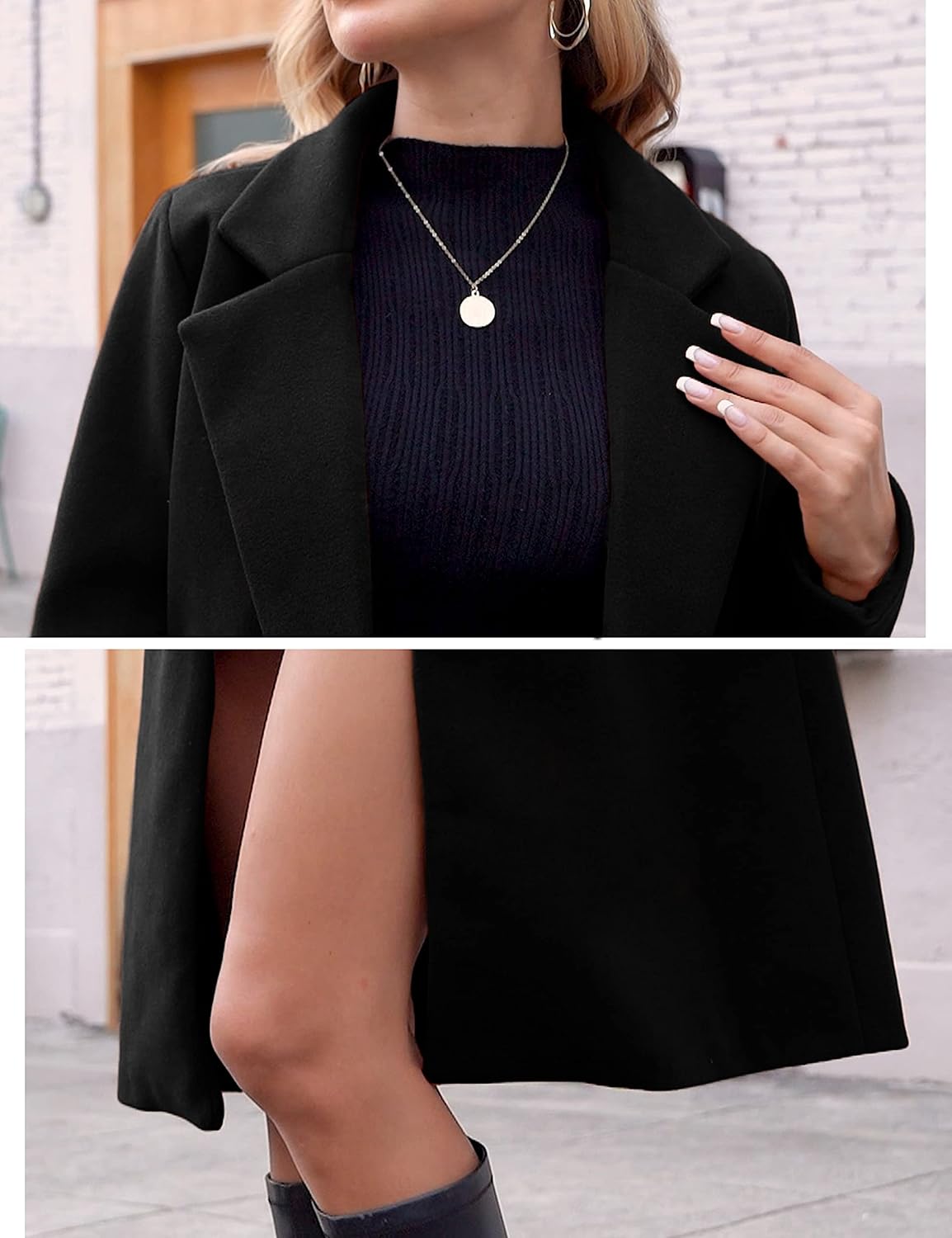 Women's Double-Breasted Wool-Blend Long Coat Notch Lapel