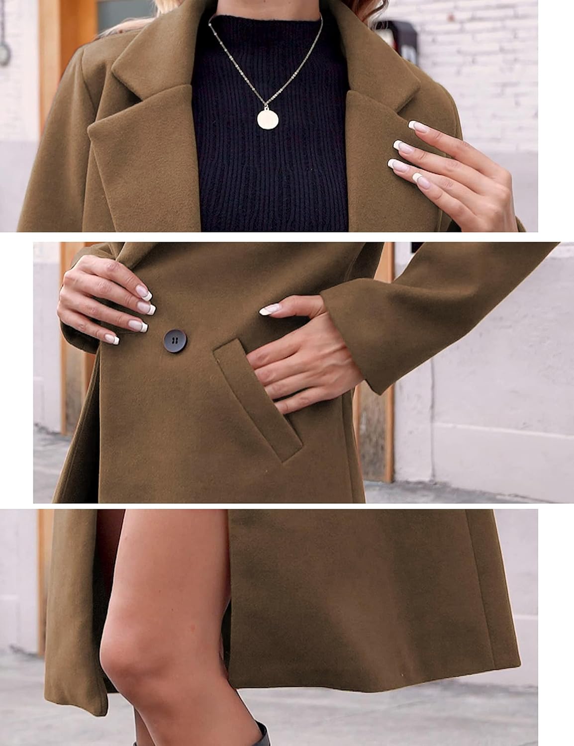 Women's Double-Breasted Wool-Blend Long Coat Notch Lapel