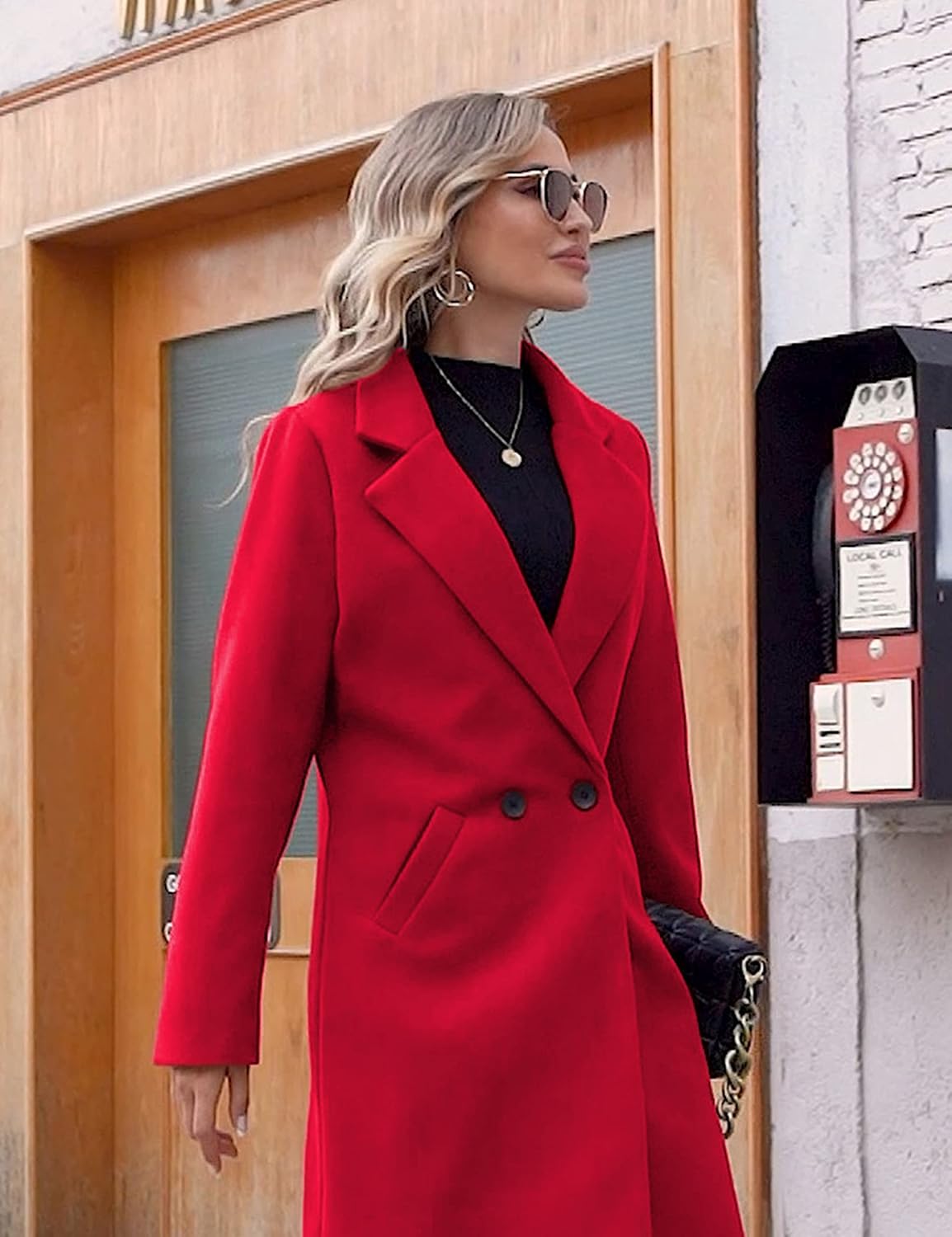 Women's Double-Breasted Wool-Blend Long Coat Notch Lapel