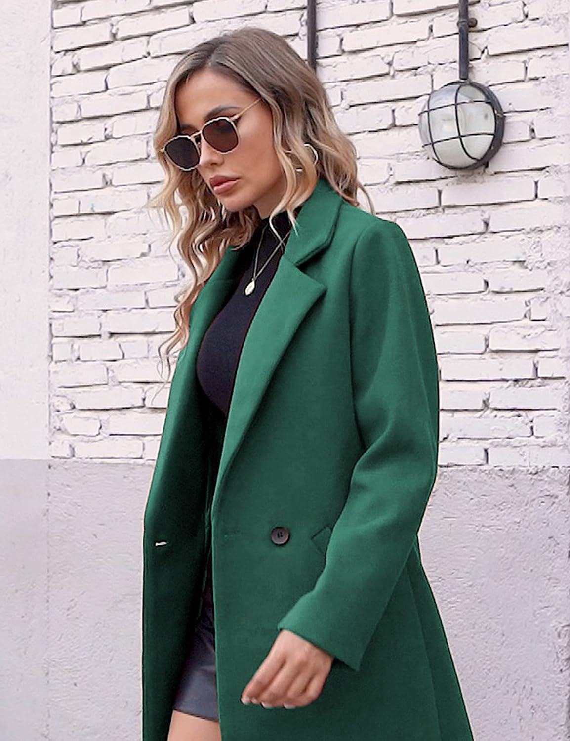 Women's Double-Breasted Wool-Blend Long Coat Notch Lapel
