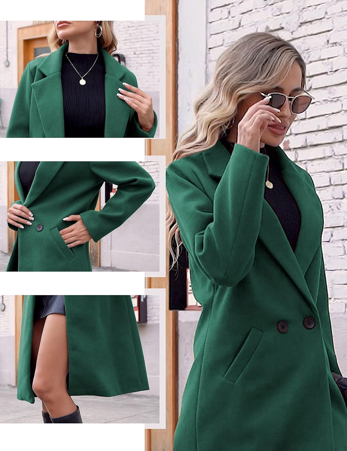 Women's Double-Breasted Wool-Blend Long Coat Notch Lapel