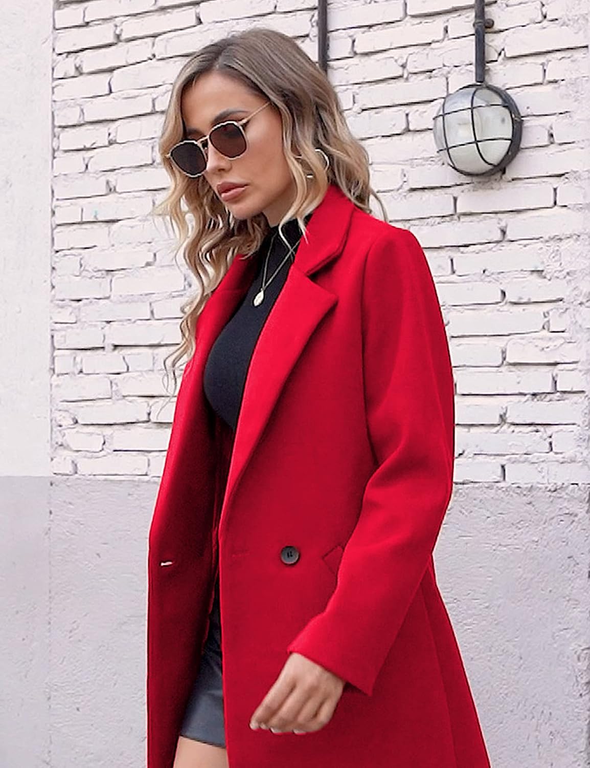 Women's Double-Breasted Wool-Blend Long Coat Notch Lapel