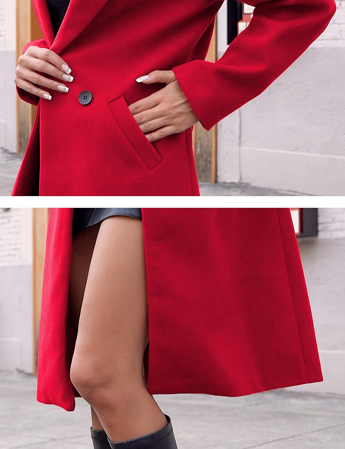 Women's Double-Breasted Wool-Blend Long Coat Notch Lapel