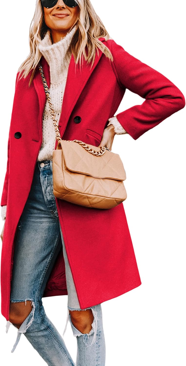 Women's Double-Breasted Wool-Blend Long Coat Notch Lapel