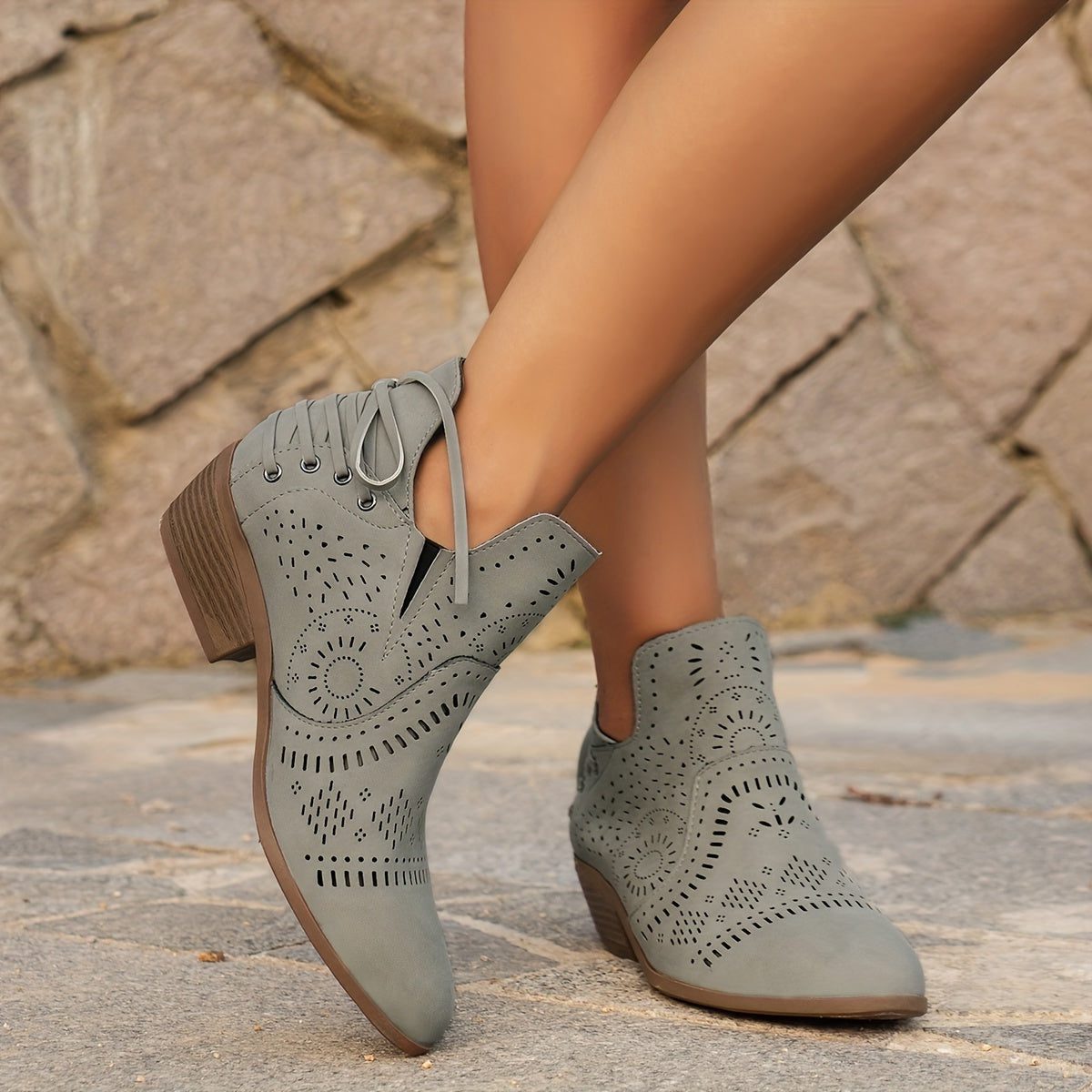 Lara | Perforated Block Heel Ankle Boots for Women