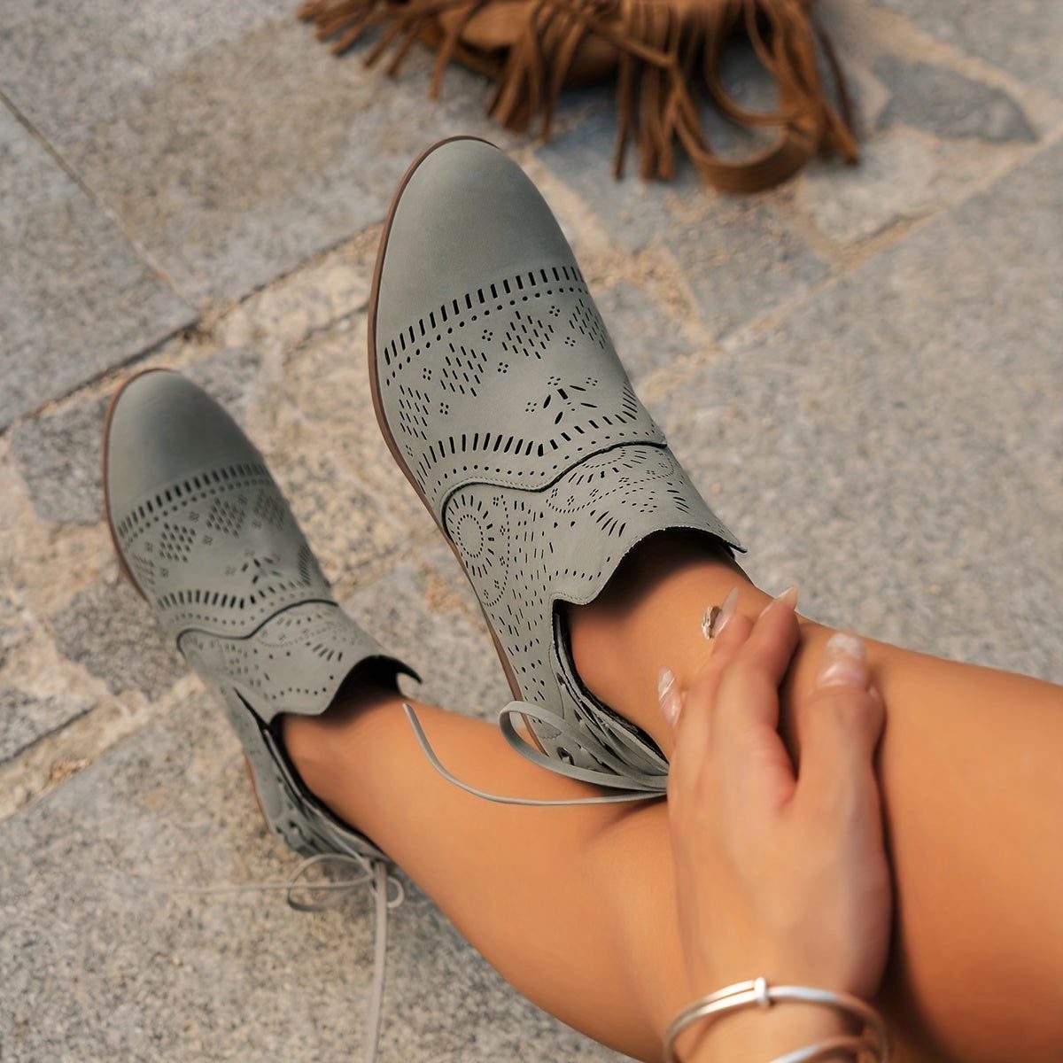 Lara | Perforated Block Heel Ankle Boots for Women