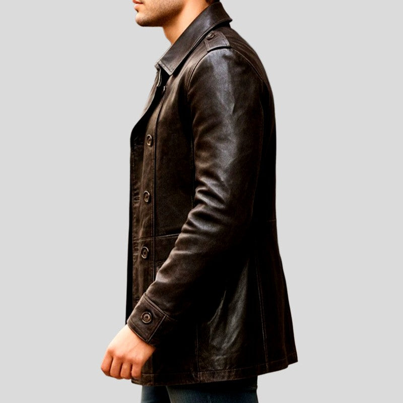 Larry - Men's Double-Breasted Leather Trench Coat