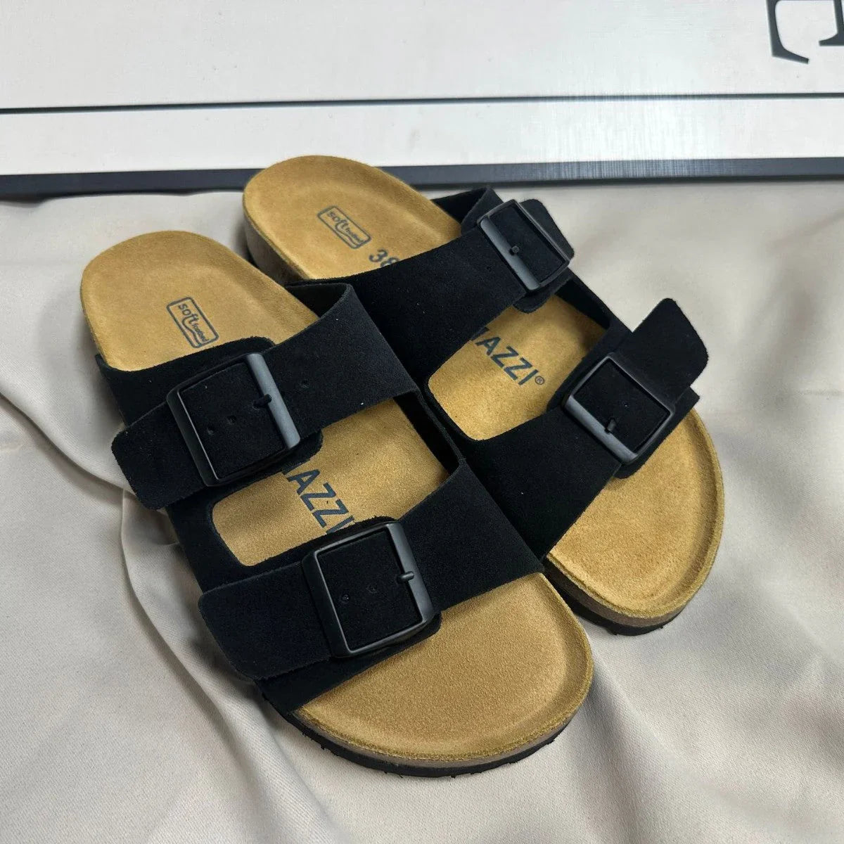 Lavinia | Women's Orthopedic Slip On Cork Footbed Sandals with Adjustable Buckle Straps