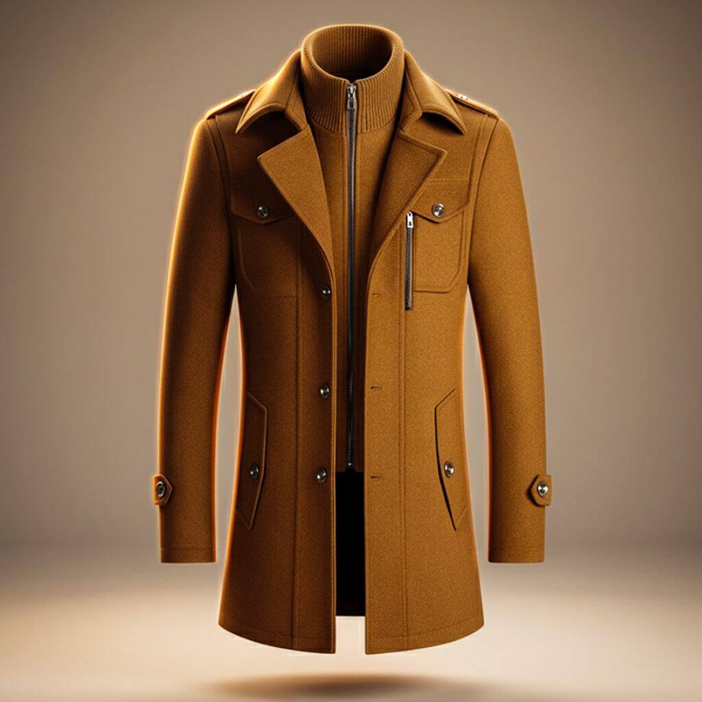 Marco | Mens Virgin Wool Blend Coat | Structured Collar, Chest Pocket, Warm yet Breathable | Brown, Navy and More XS-4XL