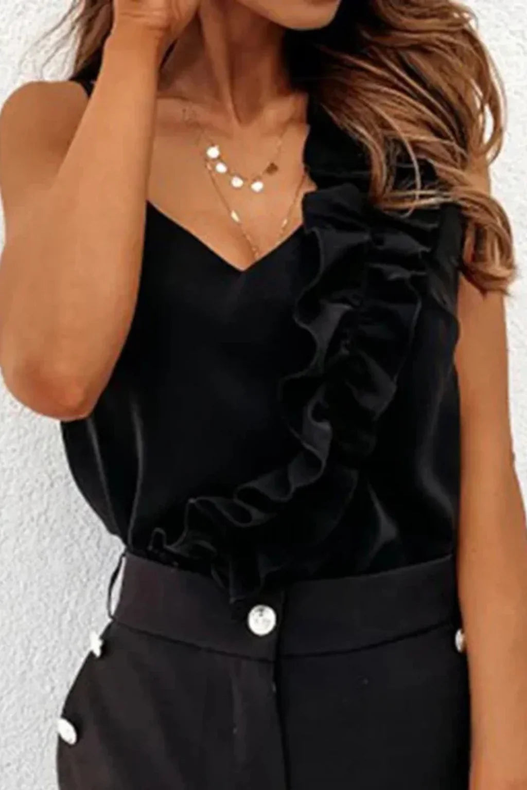 Leah | Women's Summer Ruffle V-Neck Camisole Top with Thin Strap