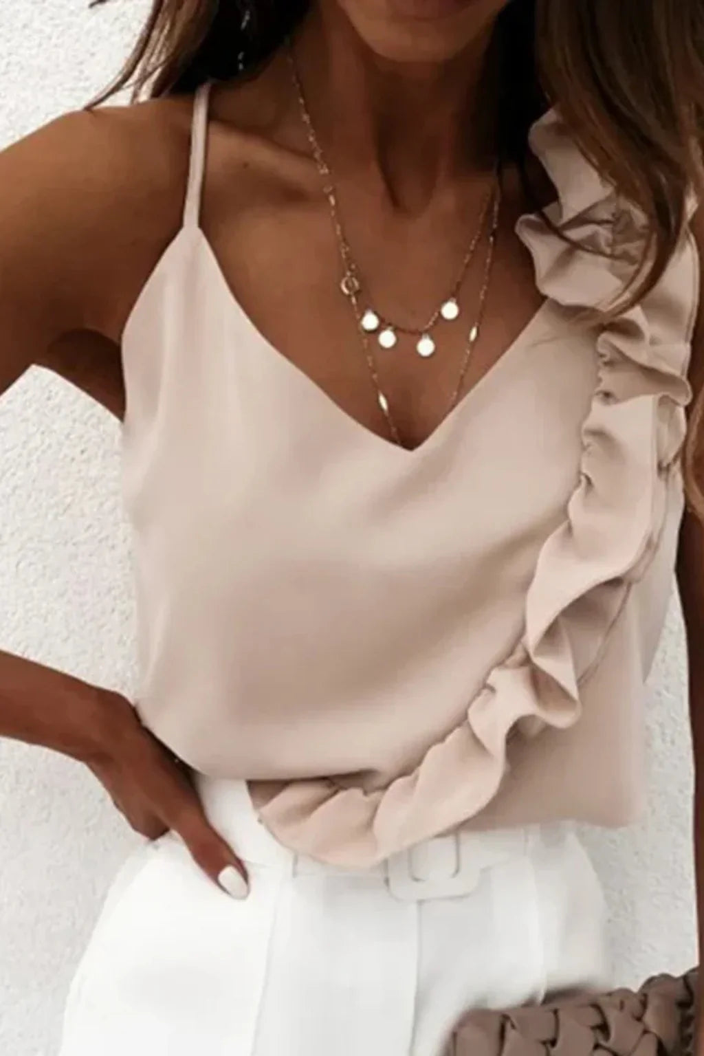 Leah | Women's Summer Ruffle V-Neck Camisole Top with Thin Strap