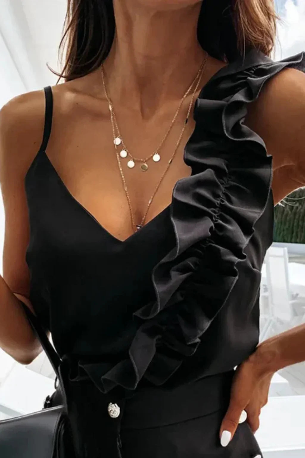 Leah | Women's Summer Ruffle V-Neck Camisole Top with Thin Strap
