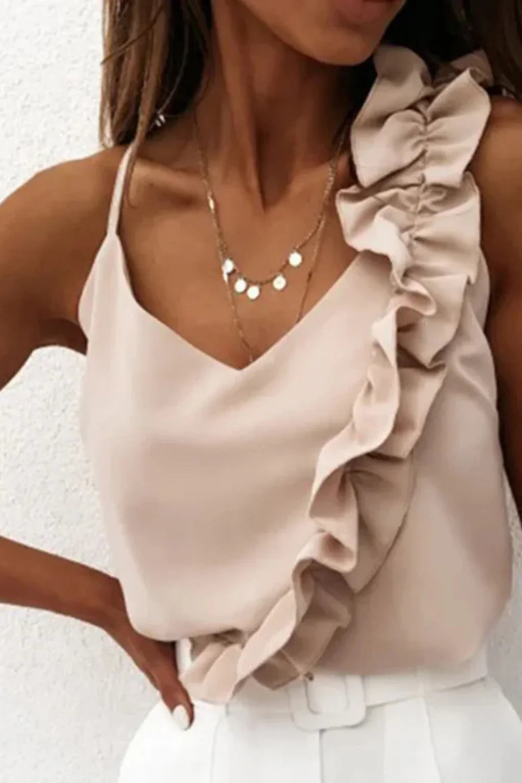 Leah | Women's Summer Ruffle V-Neck Camisole Top with Thin Strap