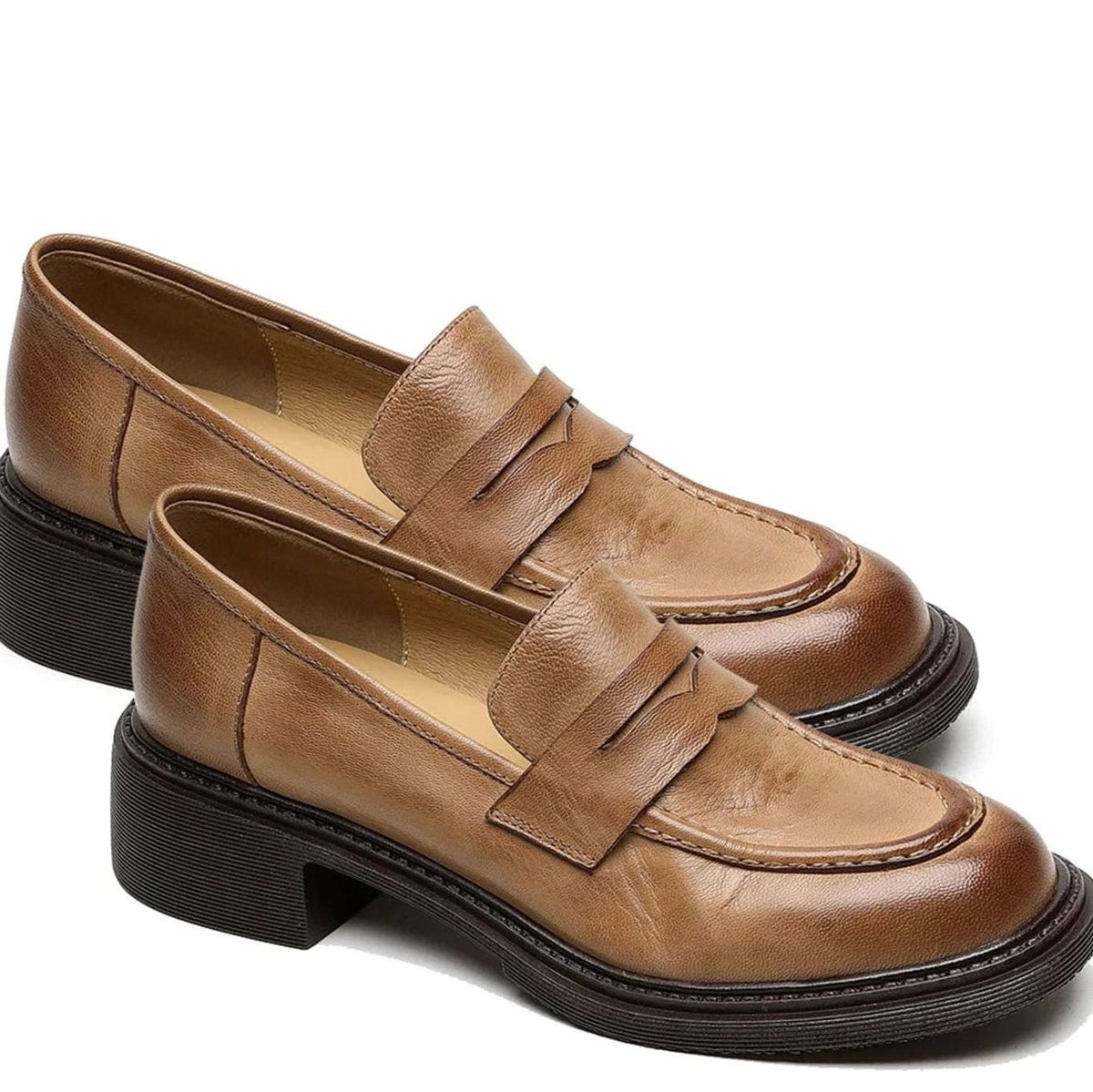 Ellis | Leather Penny Loafer Slip-On Flats for Women