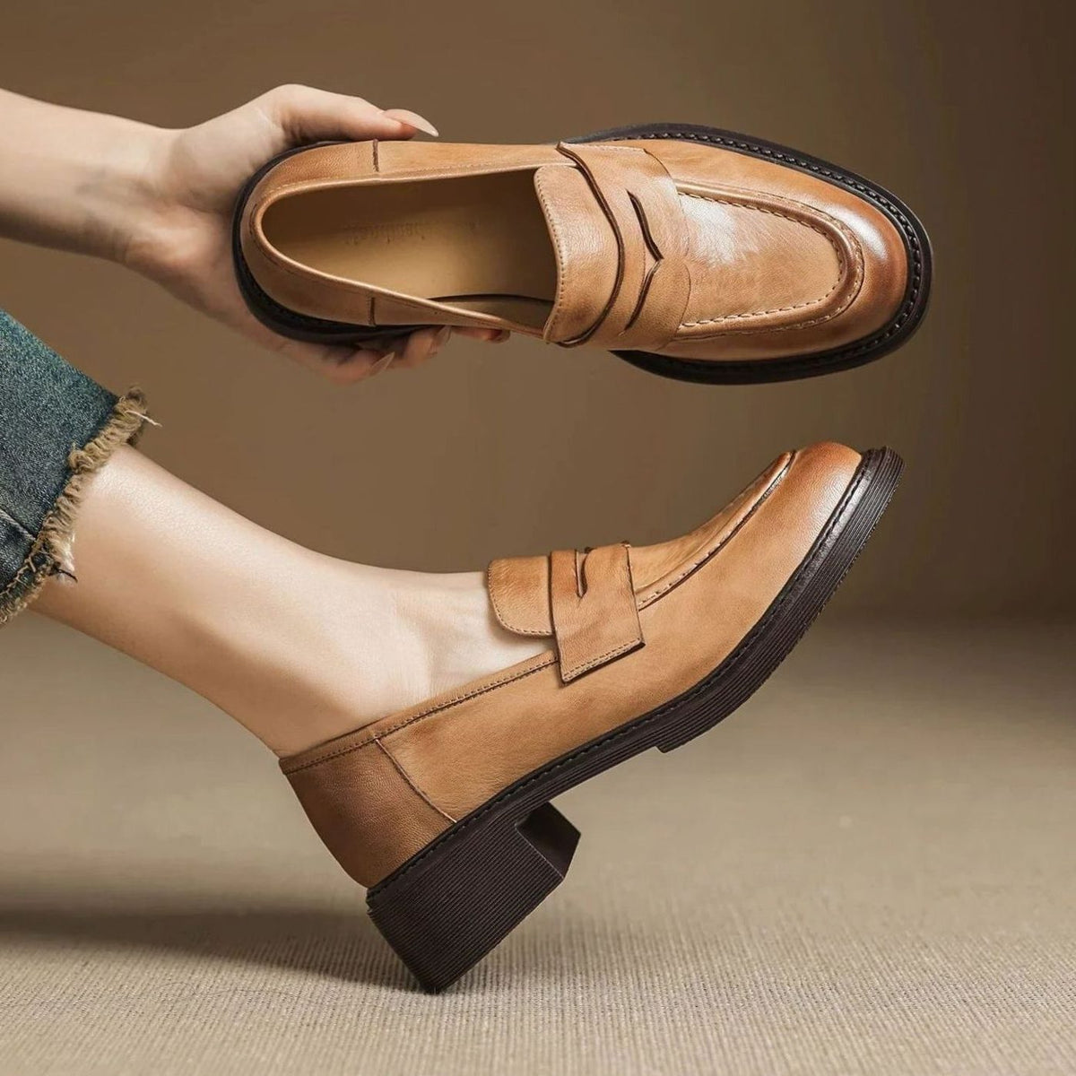 Ellis | Leather Penny Loafer Slip-On Flats for Women