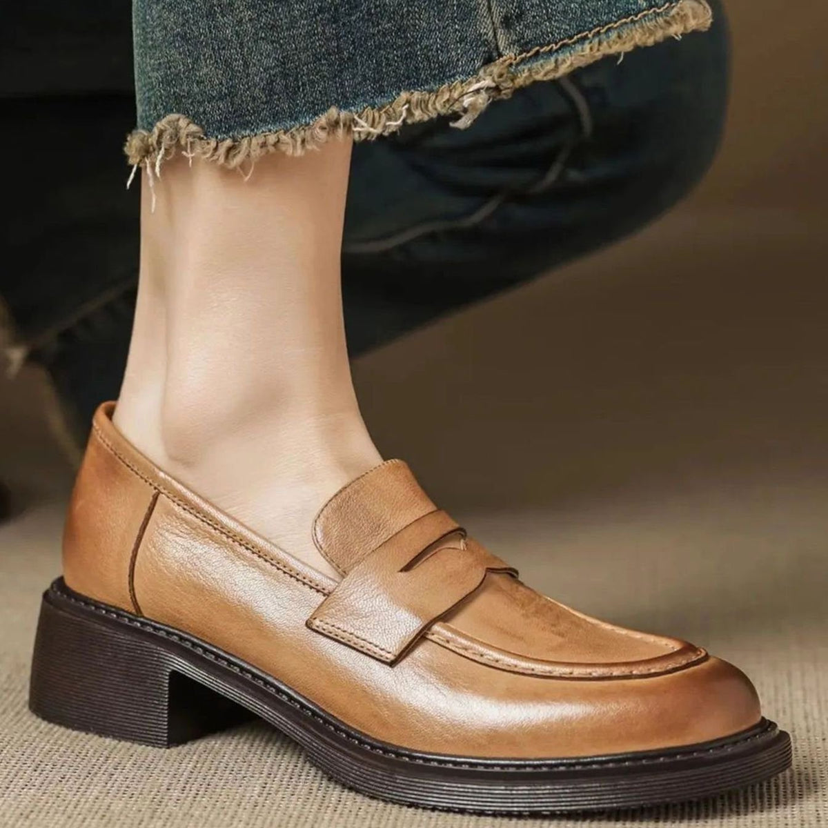 Ellis | Leather Penny Loafer Slip-On Flats for Women