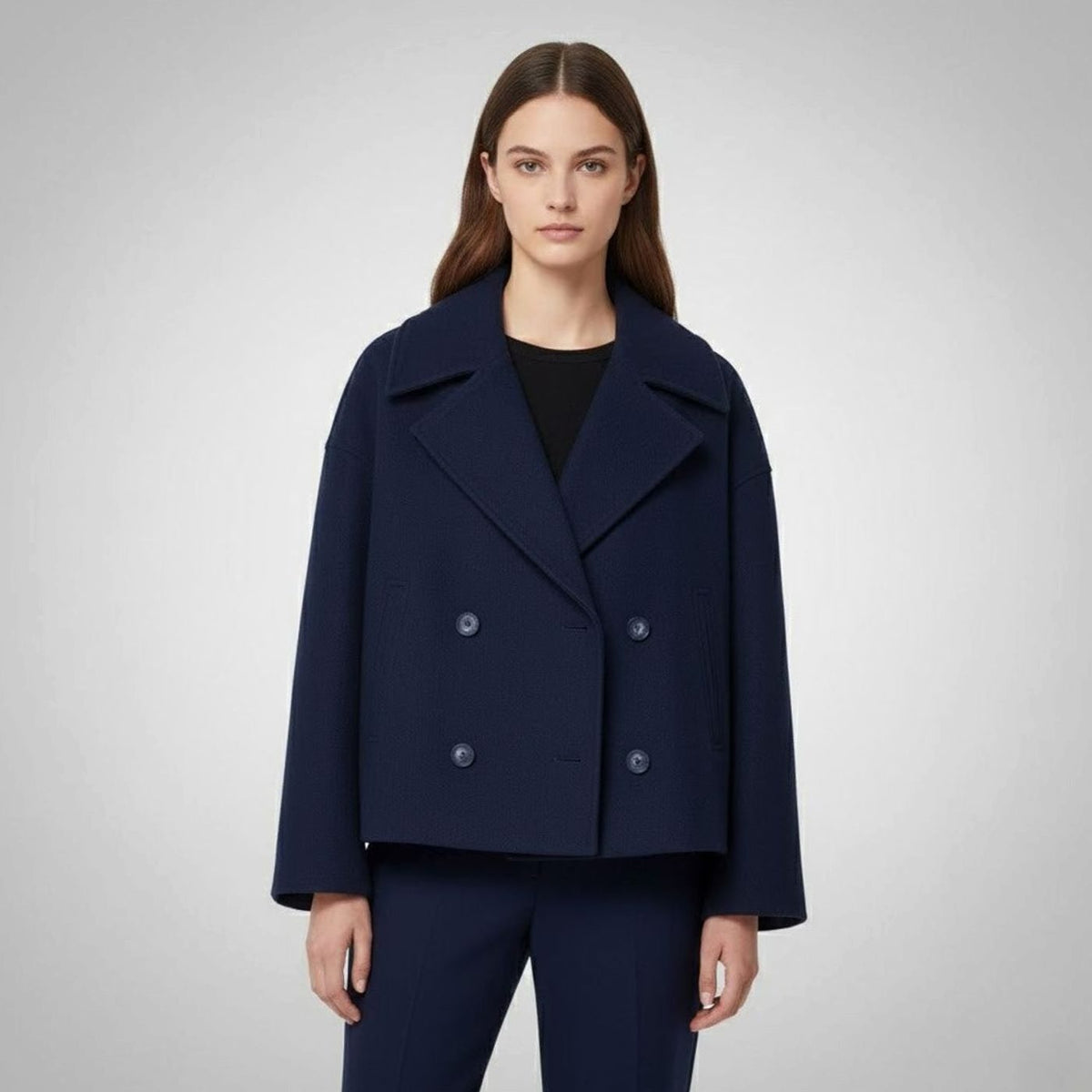 Leona | Women's Elegant Double-Breasted Oversized Short Wool Coat