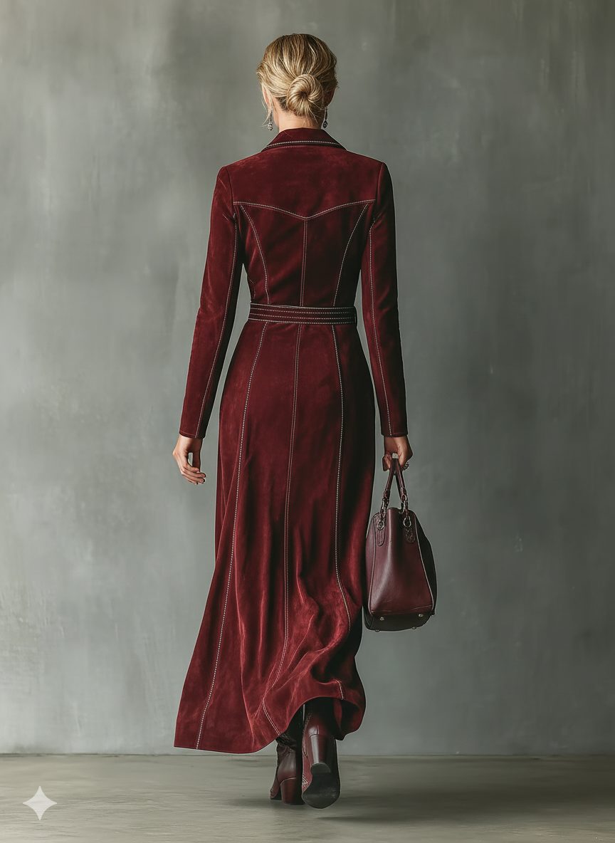 Lia | Velvet Maxi Dress with Lapel Collar and Belt for Women