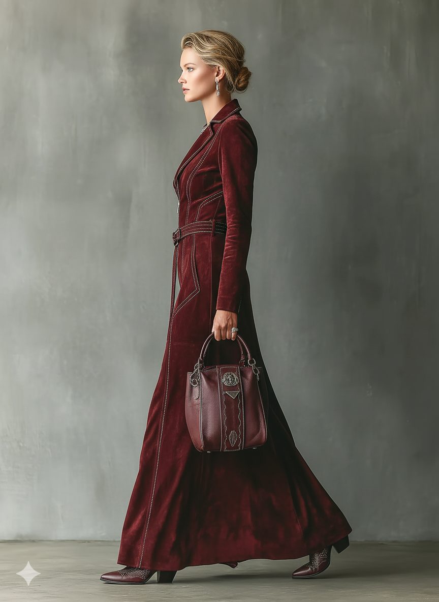 Lia | Velvet Maxi Dress with Lapel Collar and Belt for Women