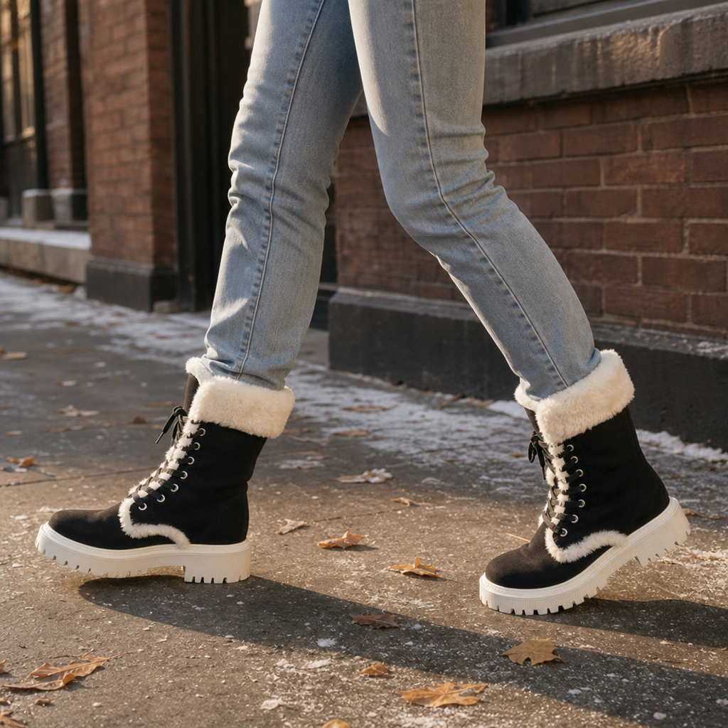 Velvara – Plush-Lined Lace-Up Mid-Calf Boots
