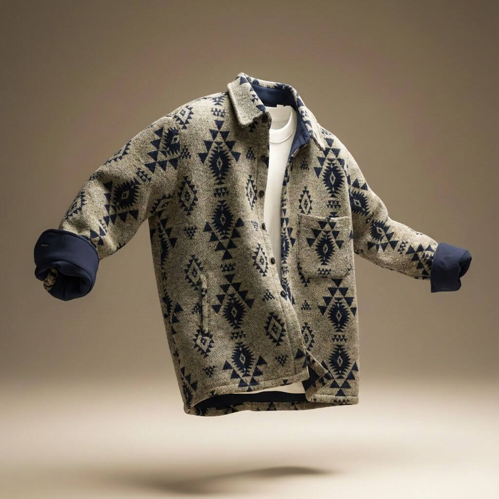 Weston | Mens Southwestern Pattern Wool Blend Jacket | Relaxed Fit, Machine Washable | Beige Navy, Obsidian Black XS-3XL