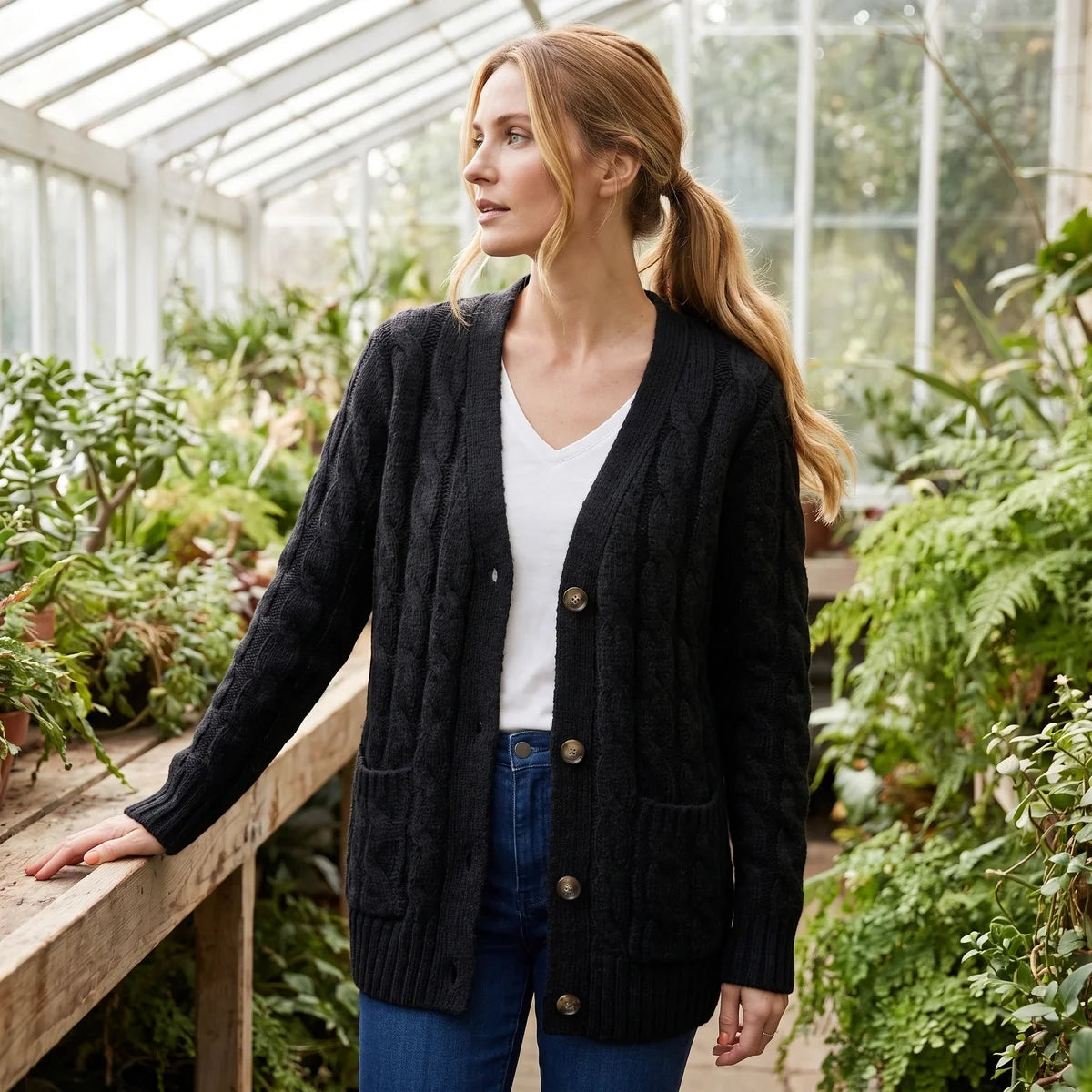 Liliana Chunky Cable Knit Button Cardigan