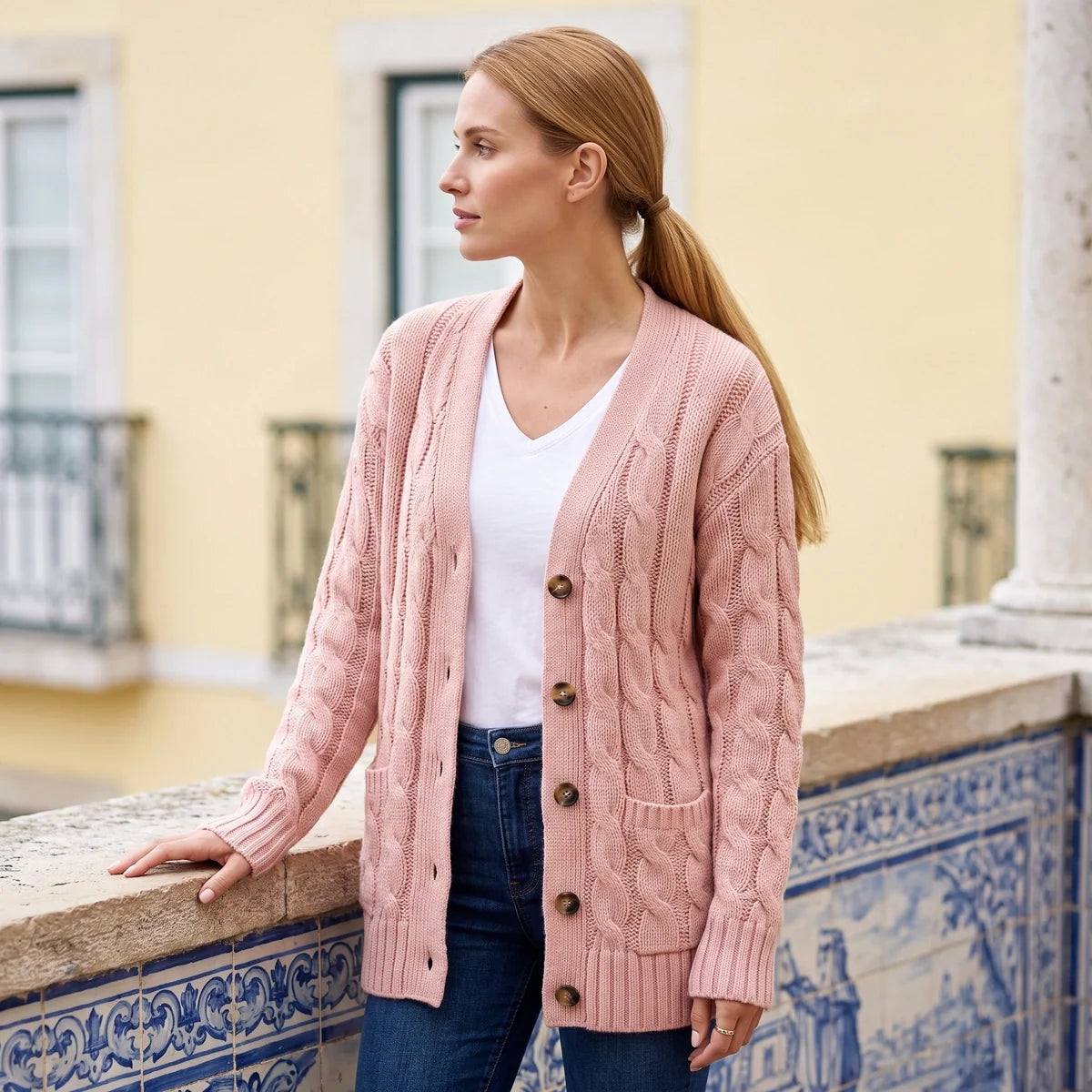 Liliana Chunky Cable Knit Button Cardigan