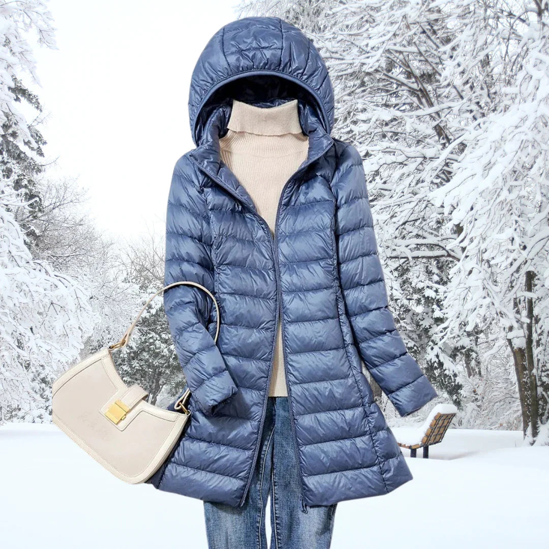Linda | Women's Quilted Hooded Puffer Jacket with Full Zip and Long Sleeves