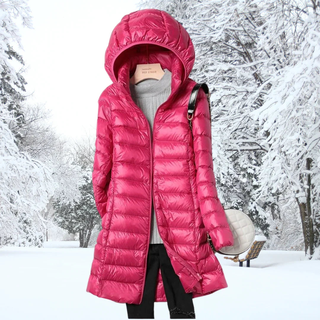 Linda | Women's Quilted Hooded Puffer Jacket with Full Zip and Long Sleeves