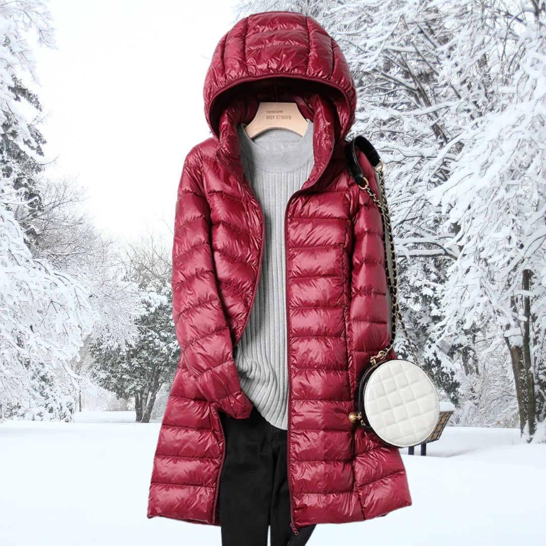 Linda | Women's Quilted Hooded Puffer Jacket with Full Zip and Long Sleeves