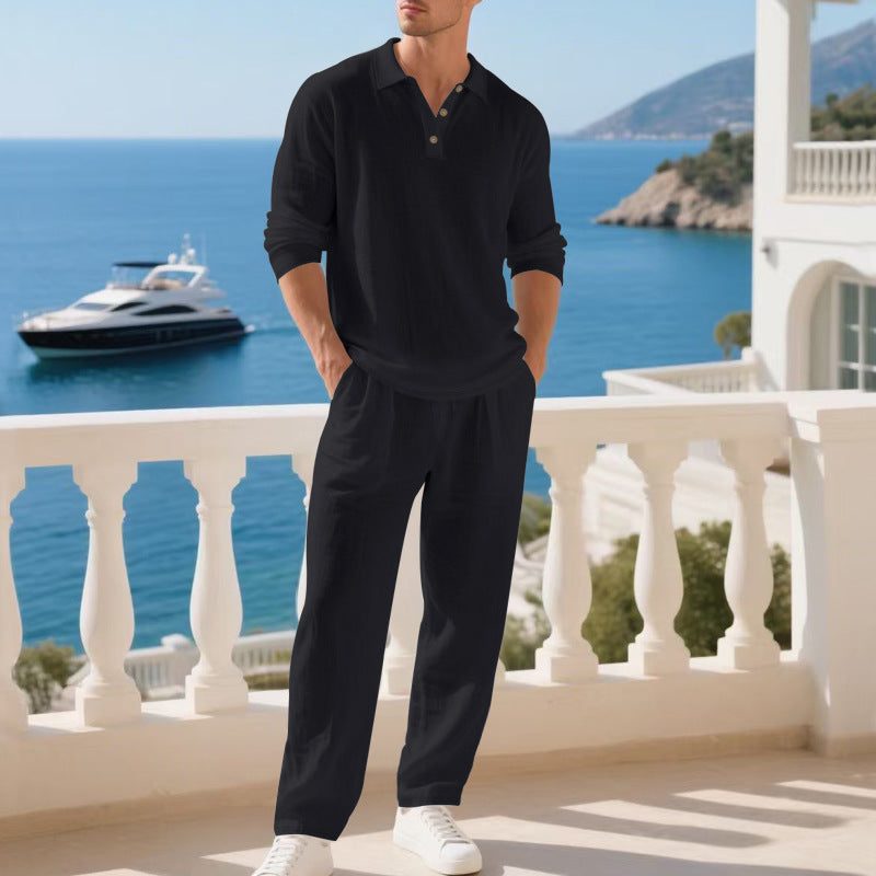 Linen Set with Collar and Long Sleeves for Men
