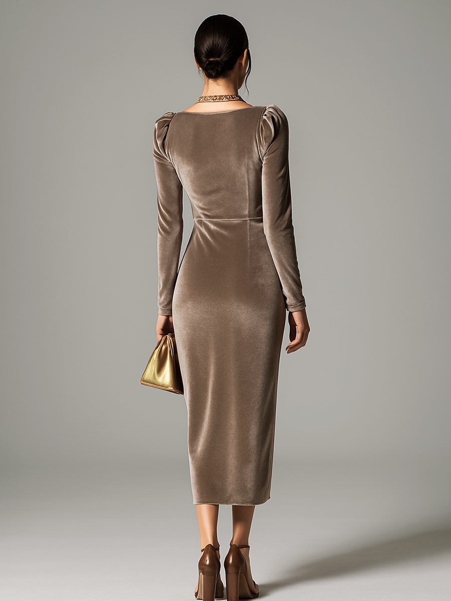 Lisa | Midi Dress with Long Sleeves and Cowl Neck for Women