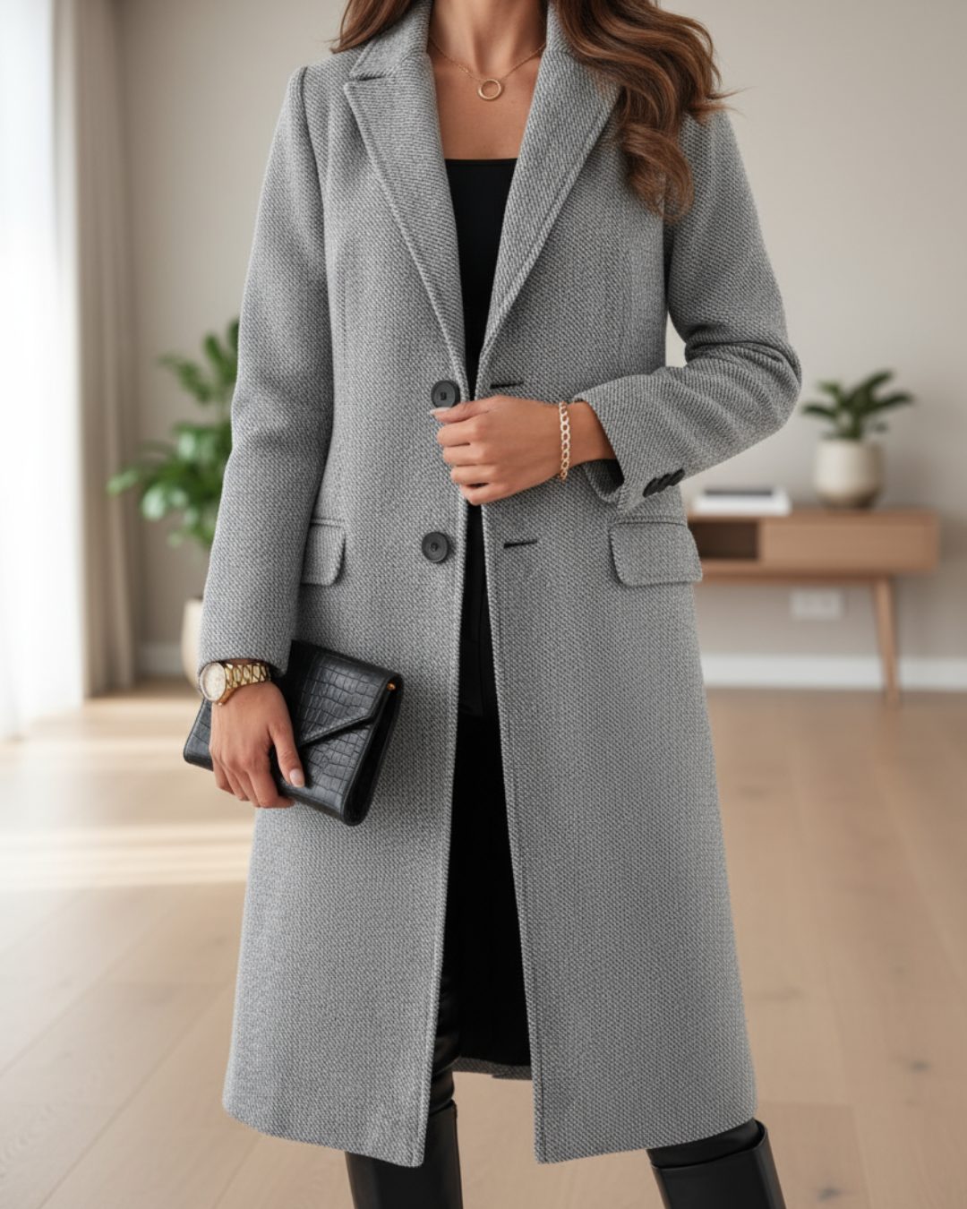 Ismeria | Long Trench Coat with Notched Lapels for Women