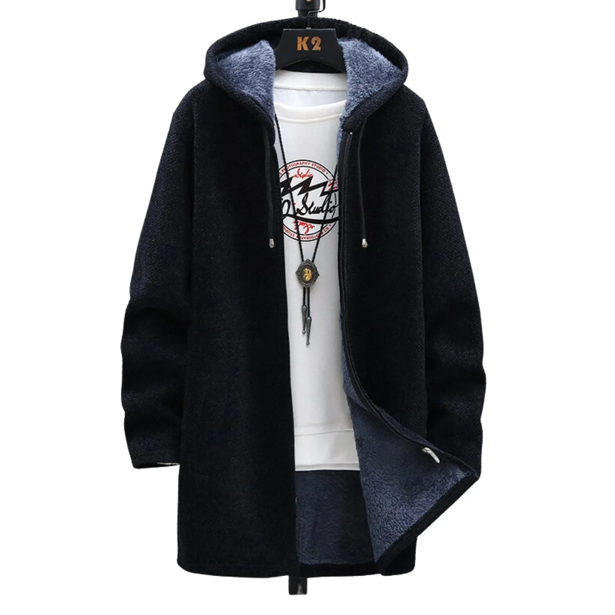 Women's knit zip-up hooded cardigan with sherpa lining