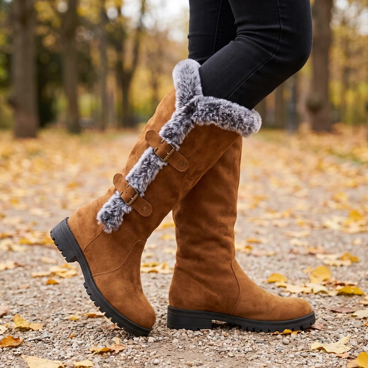 Lorelei Fur Trim Buckle Knee Boots