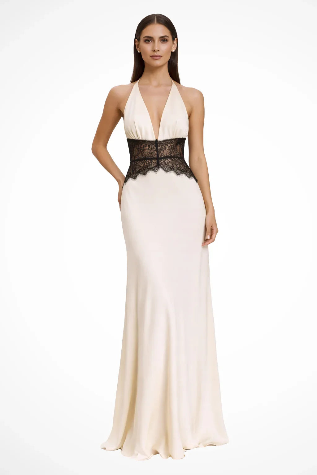 Lottie | Halter Neck Lace Formal Maxi Dress with Plunge