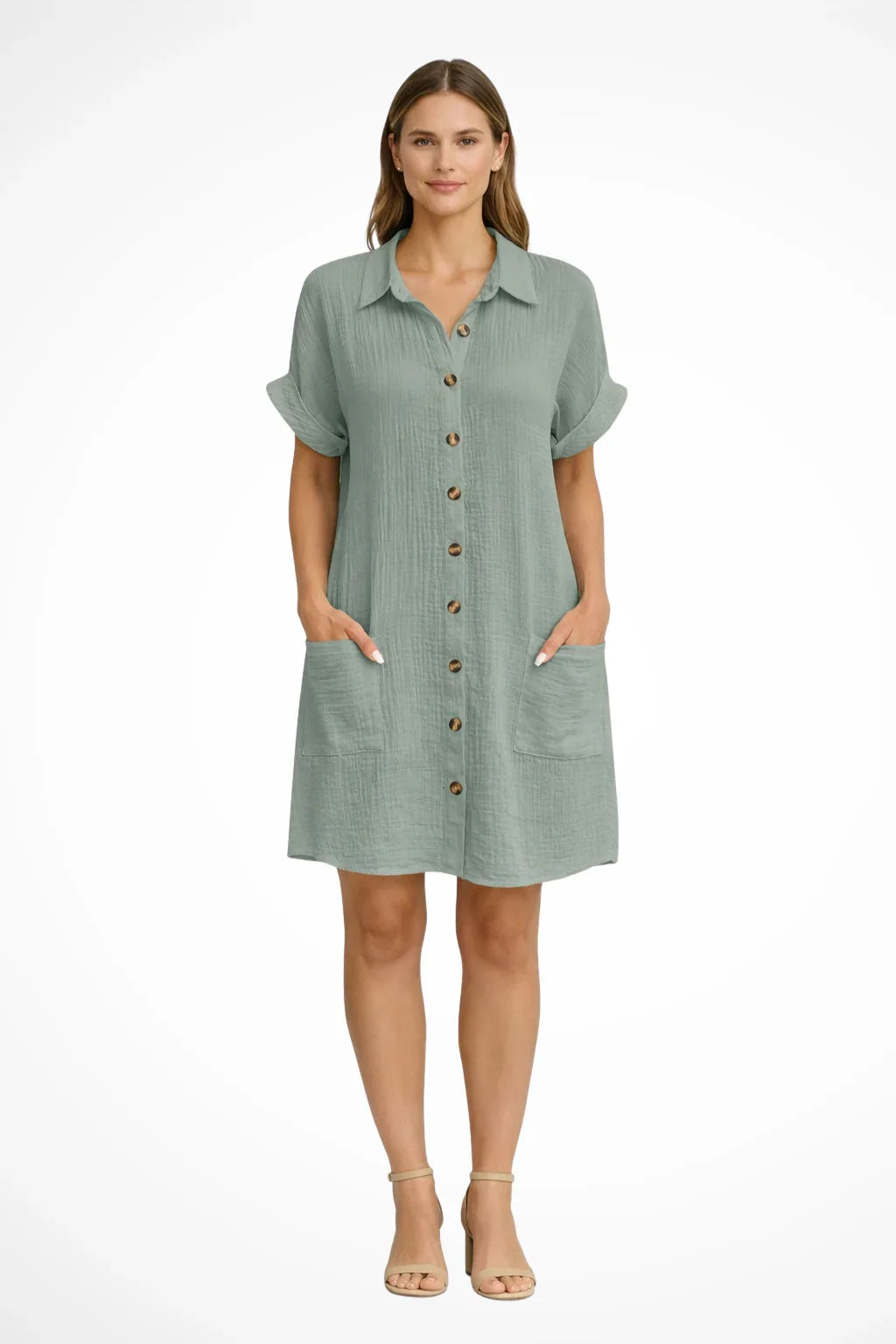 Lottie | Women's Shirt Button Front Casual Summer Mini Dress with Short Sleeves