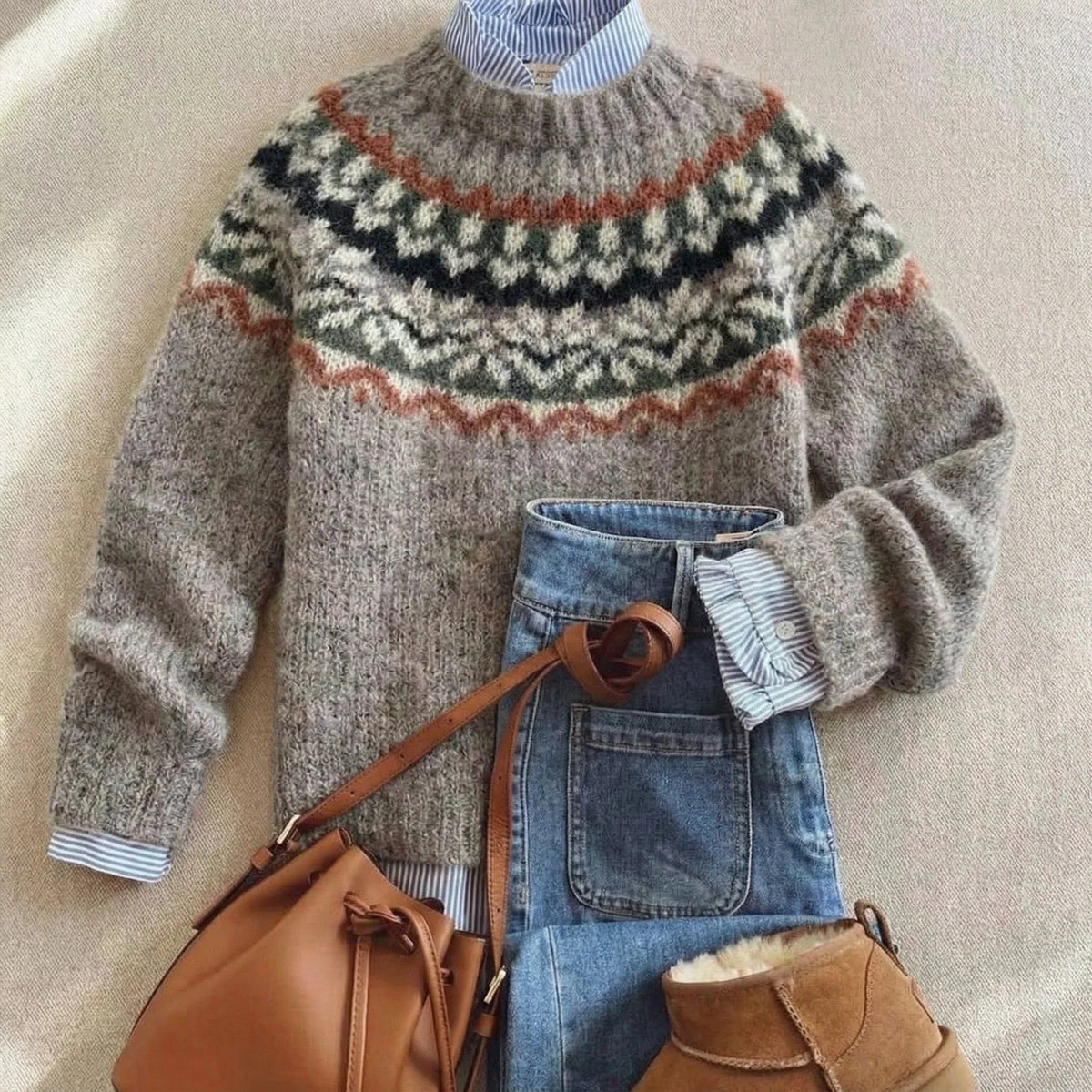 Louna | Fair Isle Sweater with Crew Neck and Long Sleeves for Women