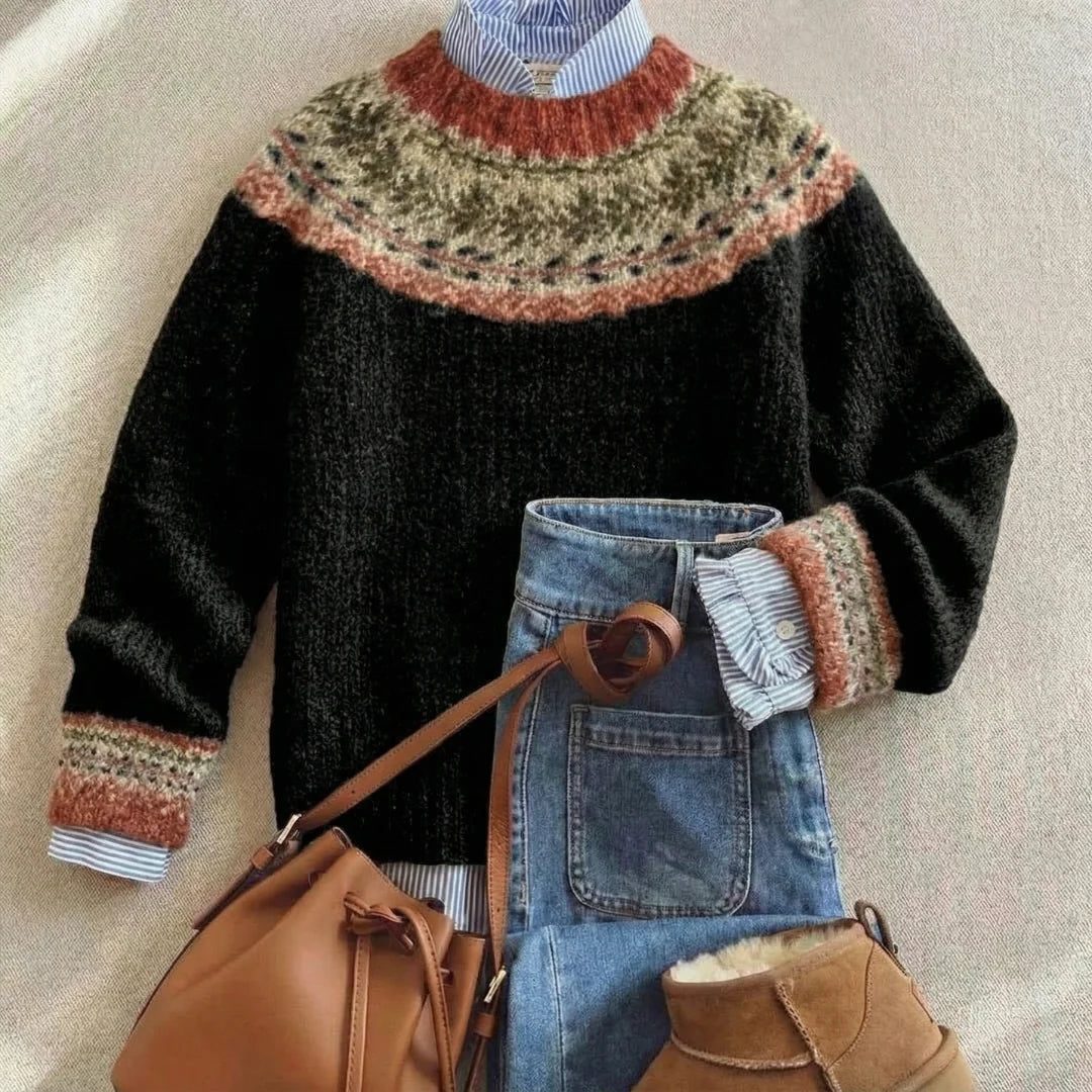 Louna | Fair Isle Sweater with Crew Neck and Long Sleeves for Women