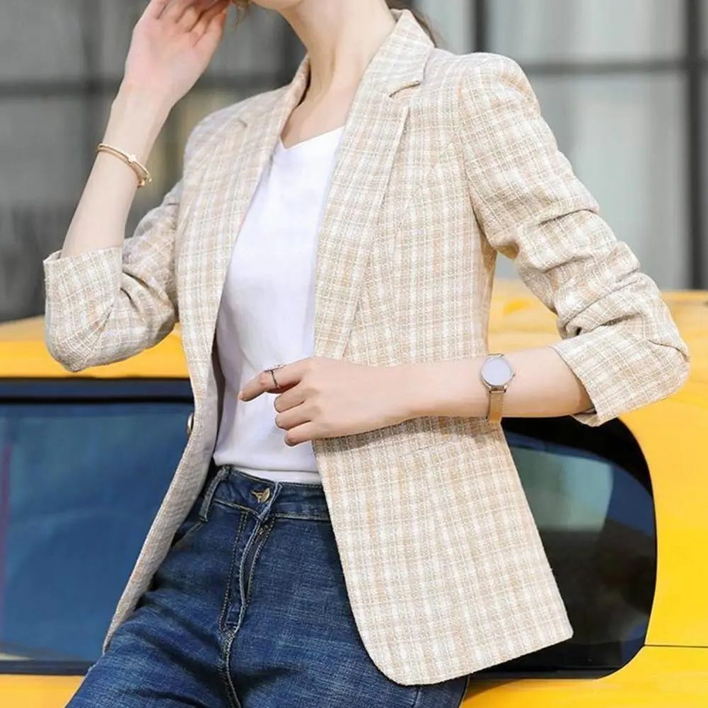 Lourdes | Plaid Blazer with Notch Lapel for Women