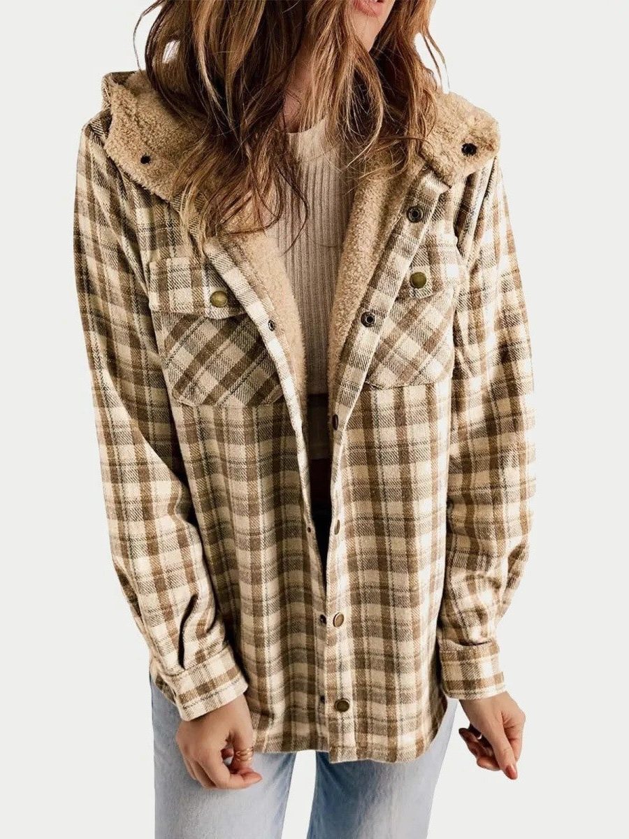 Luanna | Plaid Hooded Jacket with Sherpa Collar for Women