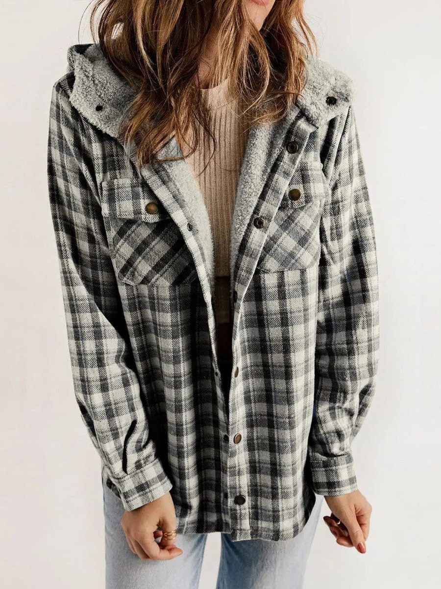 Luanna | Plaid Hooded Jacket with Sherpa Collar for Women