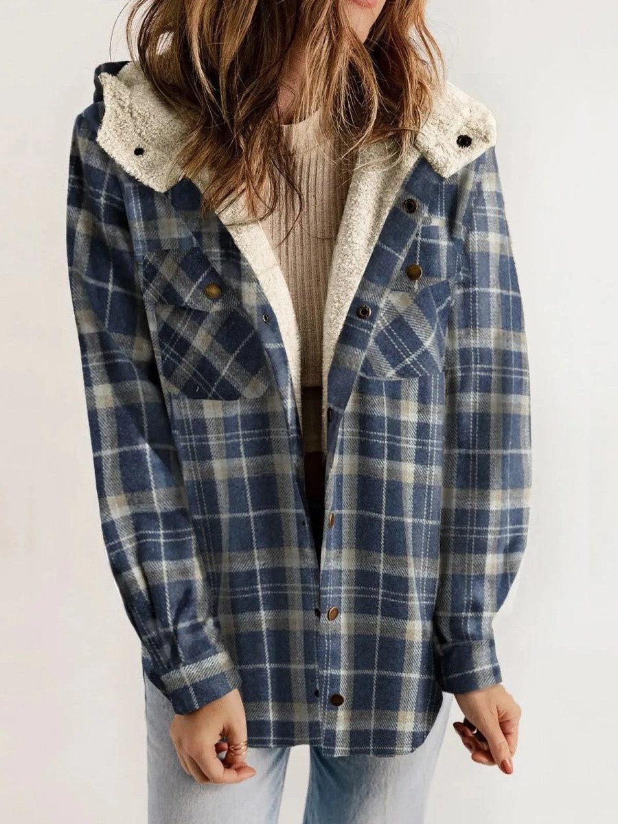 Luanna | Plaid Hooded Jacket with Sherpa Collar for Women
