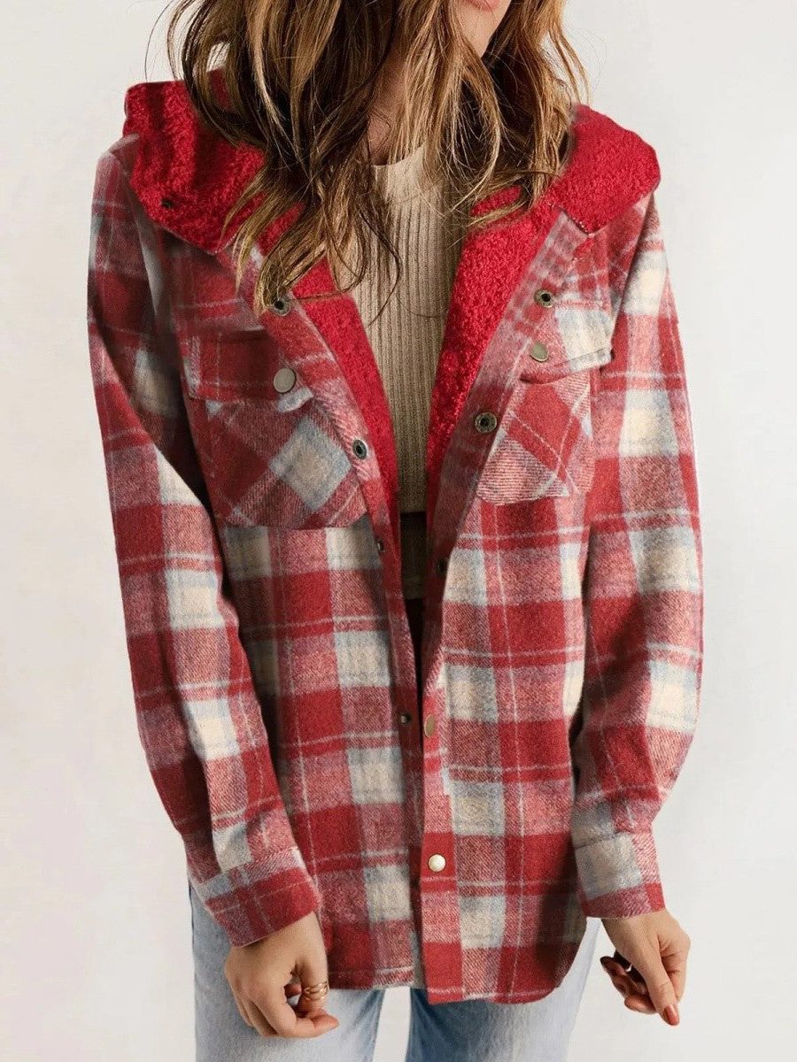 Luanna | Plaid Hooded Jacket with Sherpa Collar for Women
