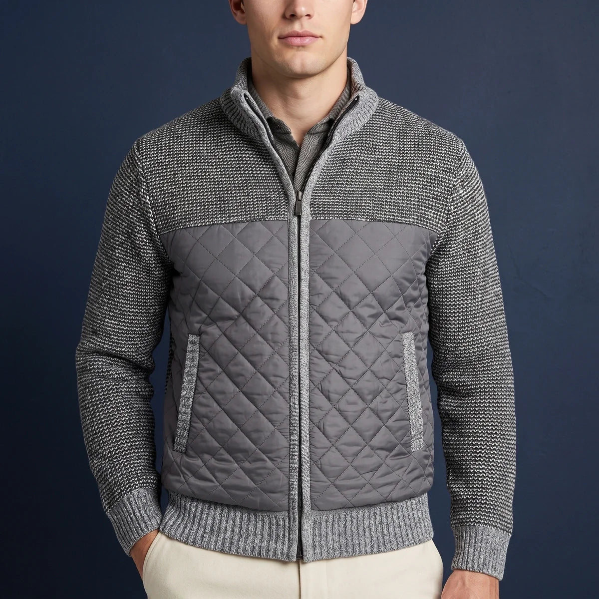 Lucan Textured Wool Quilted Front Zip Jacket