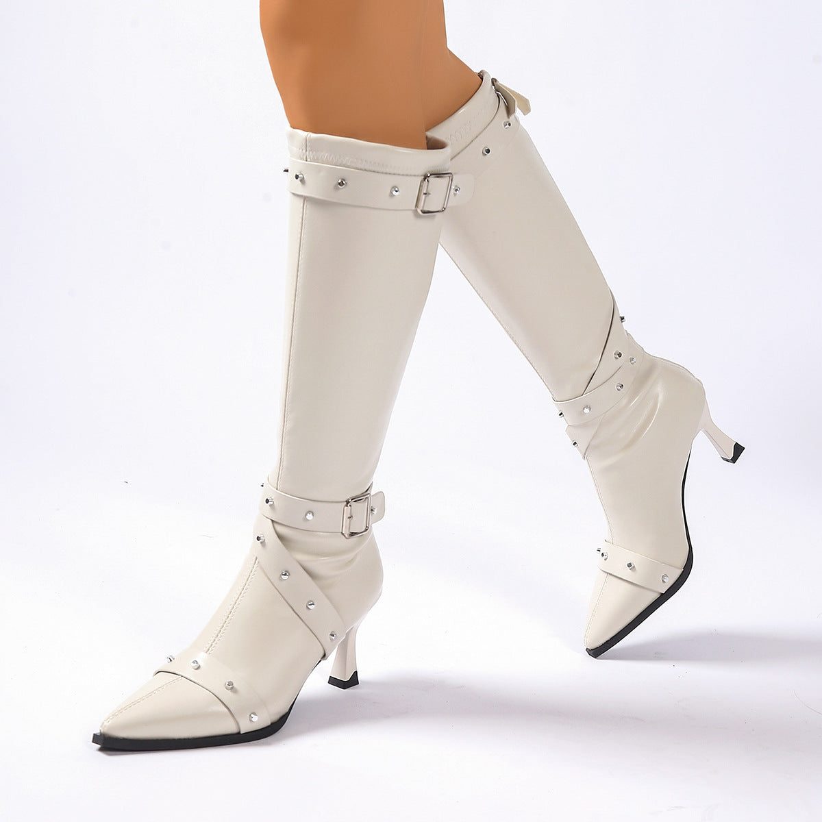 Lucetta | Knee High Heeled Boots with Buckle Straps for Women