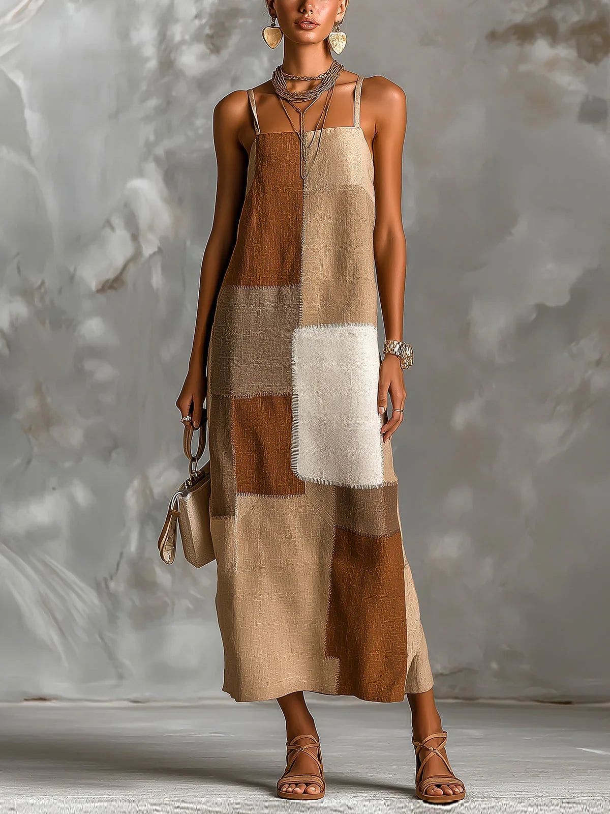 Lucy | Square Neck Patchwork Sundress with Spaghetti Straps
